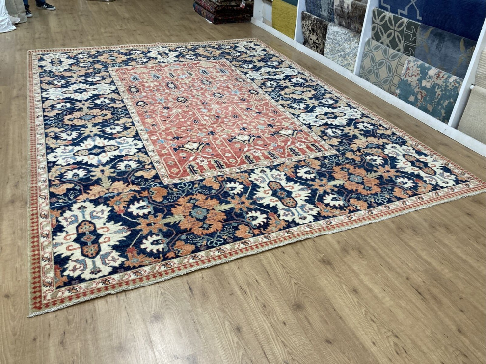 9'x12' Handmade Traditional Wool Rug Vegetables Dyes Red And Blue