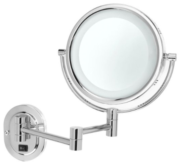 Jerdon HL65ND Hard-Wired 8-Inch Two-Sided Swivel Halo Lighted Wall Mount Mirror,