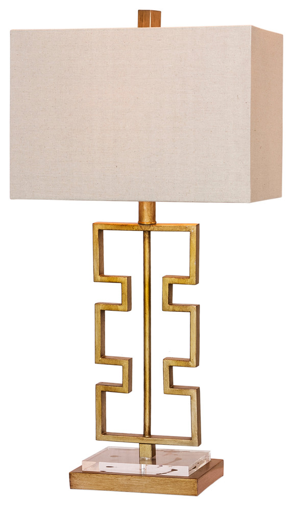 28 Stacked Modern Cut Out Antique Gold Metal Clear Acrylic Table Lamp