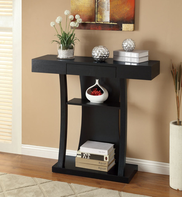 Black Finish Console Sofa Table with Drawer