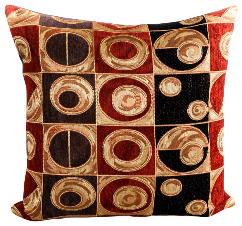 Designer Pillow Cover, Geometric Design, Red and Black, 24x24