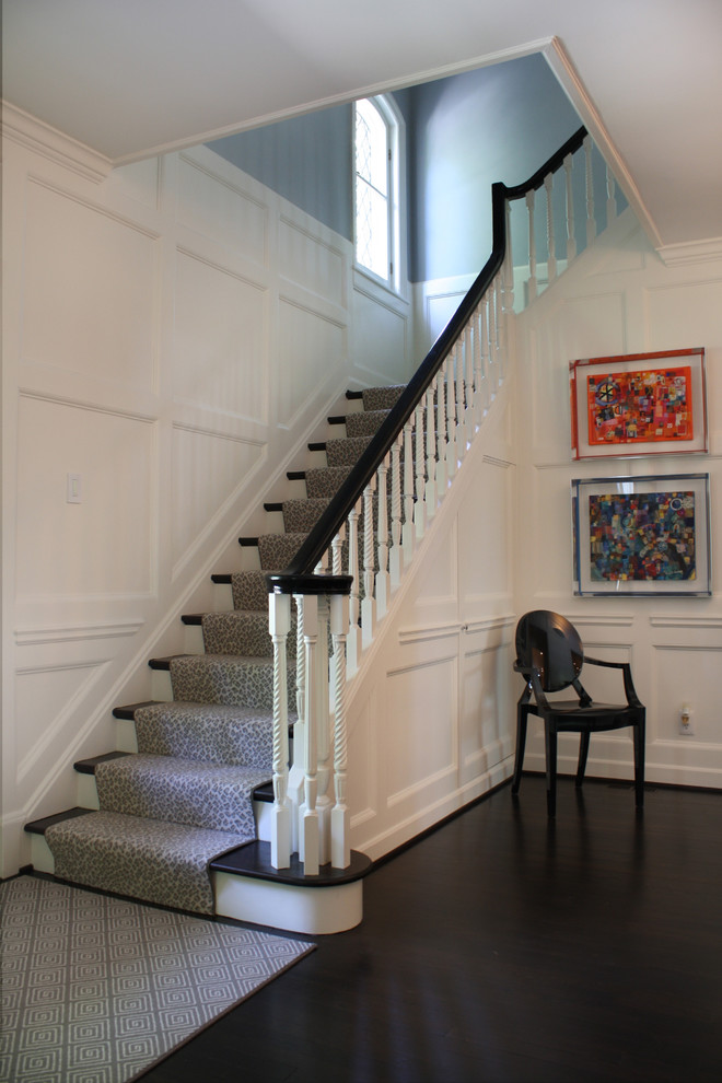 This is an example of a large contemporary foyer in St Louis with blue walls.