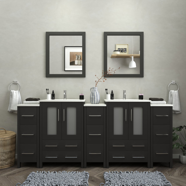 Vanity Art Vanity Set With Ceramic Top, 84" Contemporary Bathroom