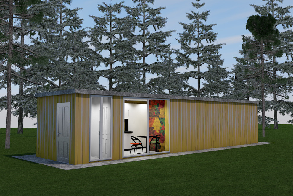 Трансформируемый интерьер контейнерного жилья в стиле "контемпорари".