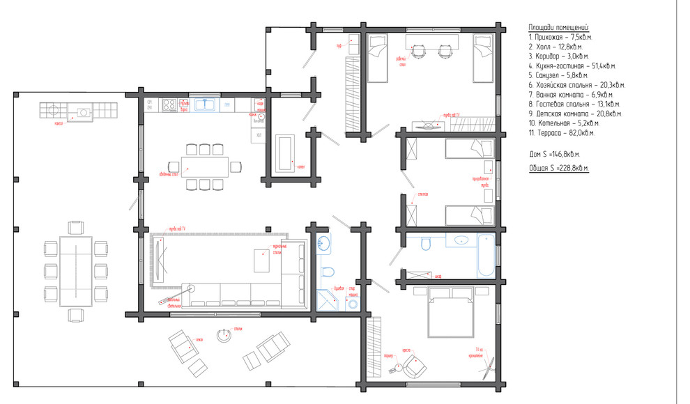 Одноэтажный дом из клееного бруса