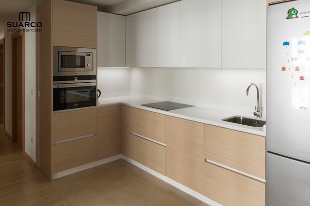 Cocina instalación cocina grifflos bloque de cocina en blanco bloque 280cm roble gris brillo respekta 