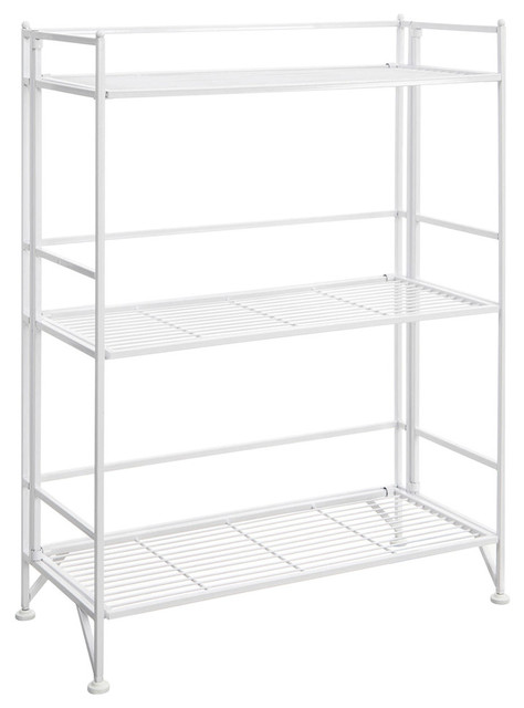 Convenience Concepts Xtra Storage Three-Tier Wide Folding Shelf in White Metal