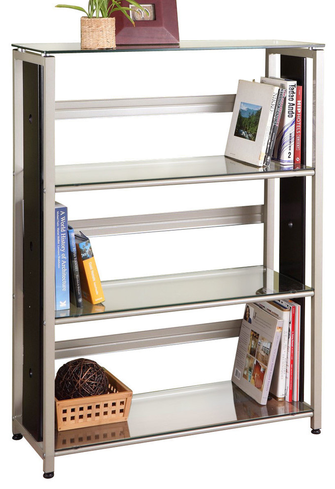 Homelegance Network 29" Metal Bookcase With Glass Shelves