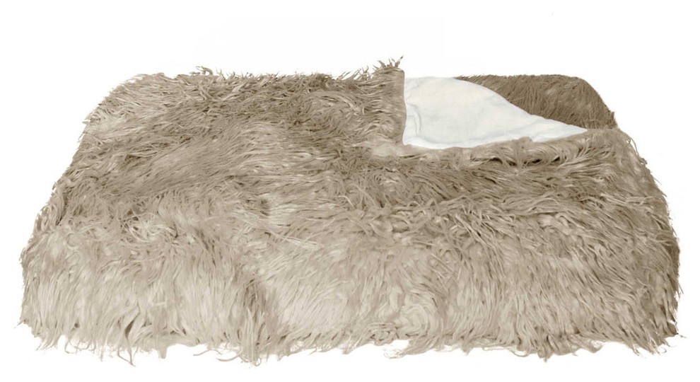 HomeRoots Decor 50"x70" Sheepskin Faux Fur Throw, Tan