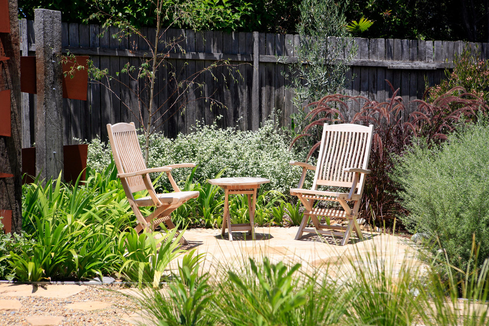 Design ideas for a country backyard full sun xeriscape in Sydney with gravel.