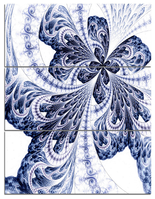 "Symmetrical Tight Blue Fractal Flower" Wall Art Print, 3 Panels, 28"x36" - Contemporary ...