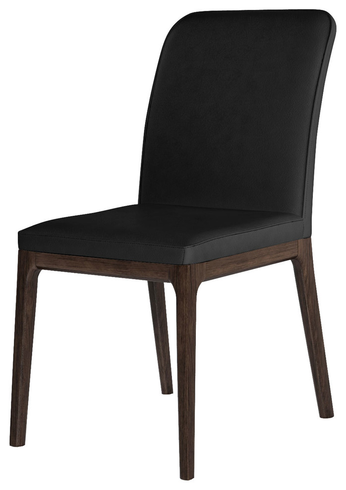 Modern Italian Leather Dining Chairs, Walnut, Set of 4 Midcentury