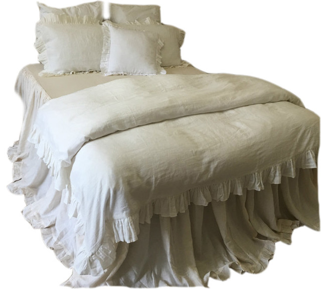 Soft White Ruffle Linen Bedding Contemporary Duvet Covers And