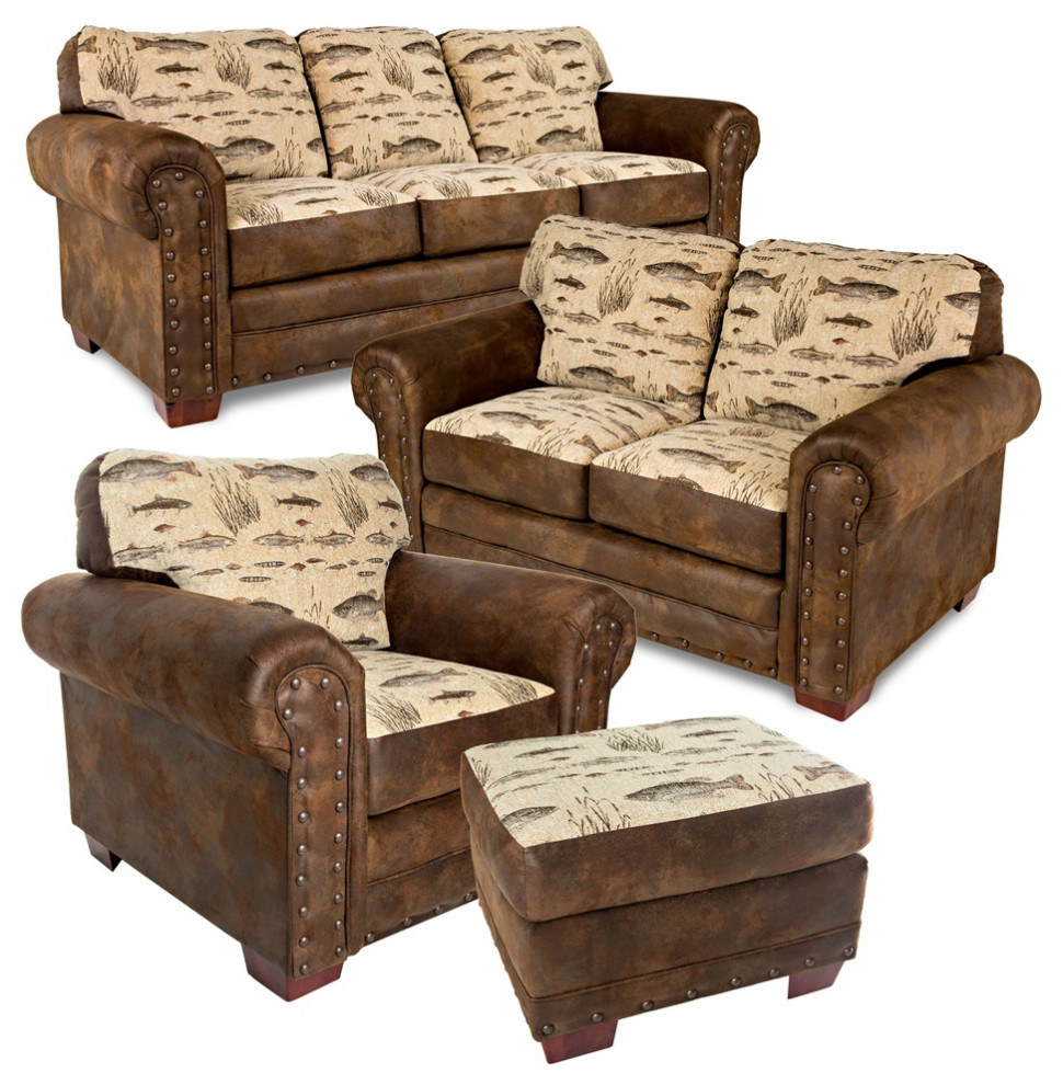 American Furniture Classics Model 850070K Angler's Cove 4Piece Set Rustic Living Room