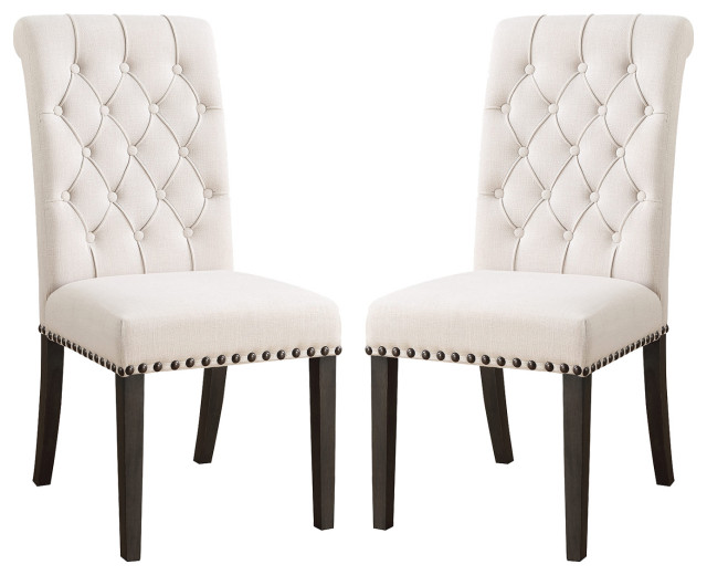 Set Of 2 Dining Chairs, Beige and Black Finish - Transitional - Dining ...