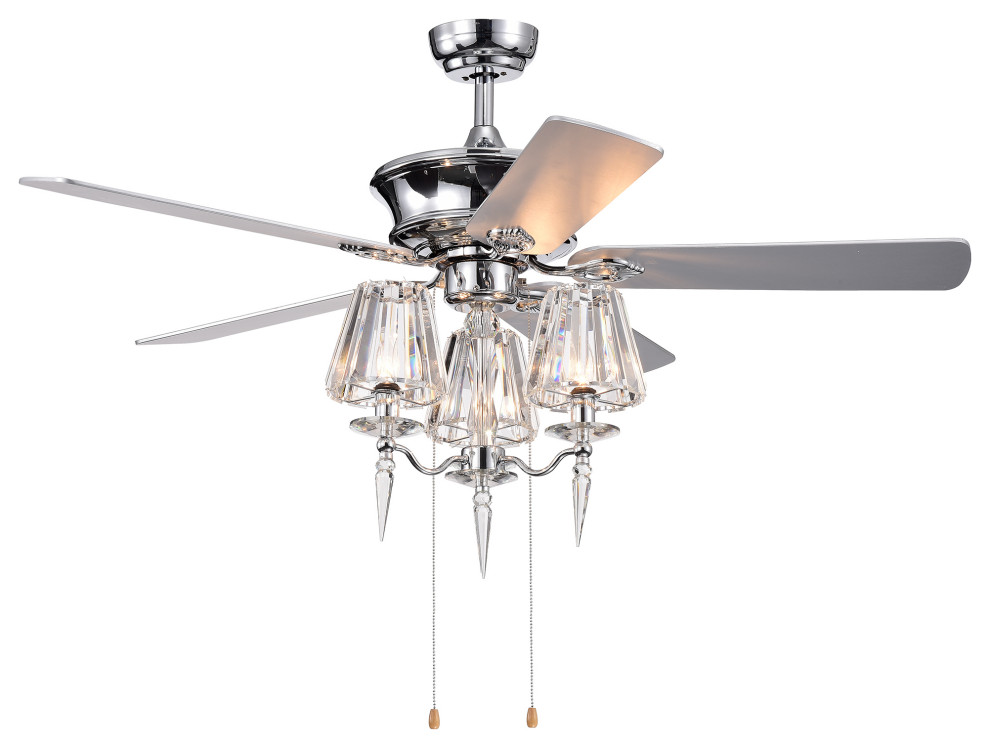 Onwen 52" 3Ligh Chrome Hand Pull Chain Ceiling Fan With Light Kit