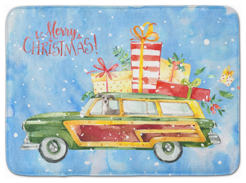 Merry Christmas Italian Grayhound Machine Washable Memory Foam Mat Doormats