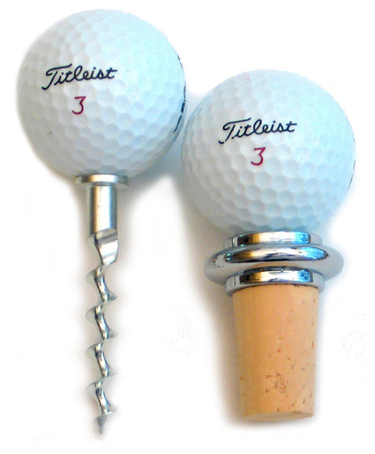 Fairway Golf Ball Corkscrew and Bottle Stopper Set Eclectic Wine