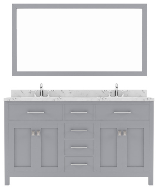 Caroline 60" Bath Vanity in Gray with Cultured Marble Quartz Top and ...