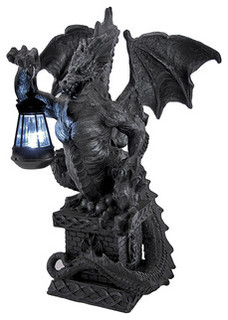 Dragon Guarding Treasure with LED Lantern Statue - Contemporary ...