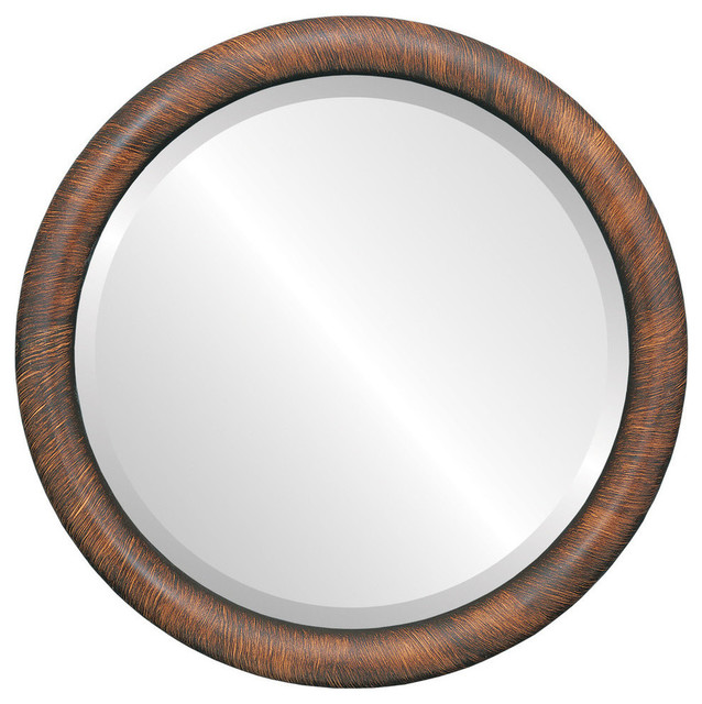 Pasadena Framed Round Mirror In Vintage, Wooden Framed Circular Mirror