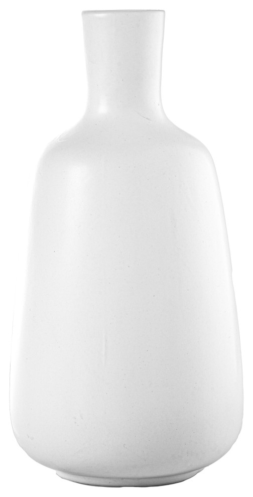 Ceramic Round Bellied Vase with Narrow Mouth Desgin Matte White Finish