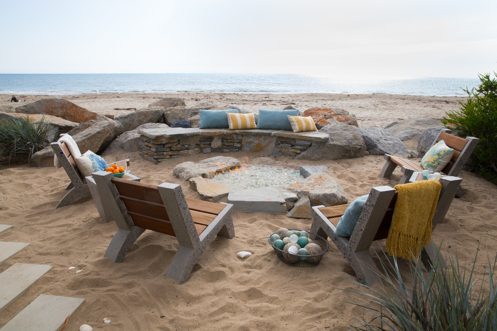 Photo of a small beach style backyard full sun garden in Santa Barbara with concrete pavers.