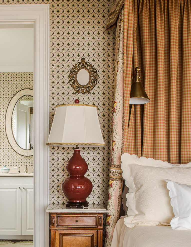 Inspiration for a large timeless guest dark wood floor bedroom remodel in Portland Maine with multicolored walls