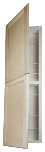 Deville Frameless Recessed 2-Door Pantry Cabinet, 14"x44"x3.5", Unfinished