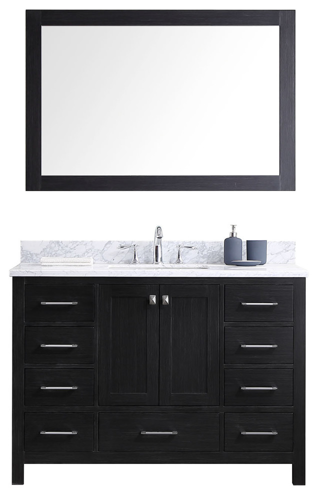 Virtu Caroline Premium 48" Single Bathroom Vanity, Zebra Gray, Mirror