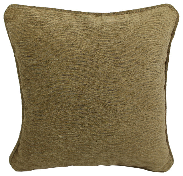 18" Double-Corded Patterned Jacquard Chenille Square Throw Pillow, Champagne