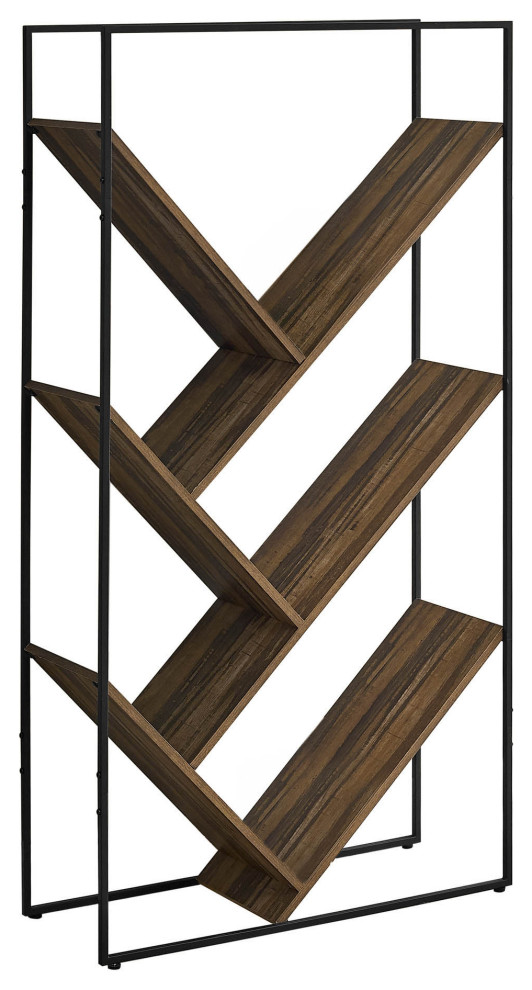 Offex Reclaimed WoodLook VShaped Tall Bookshelf Etagere with 5 Open