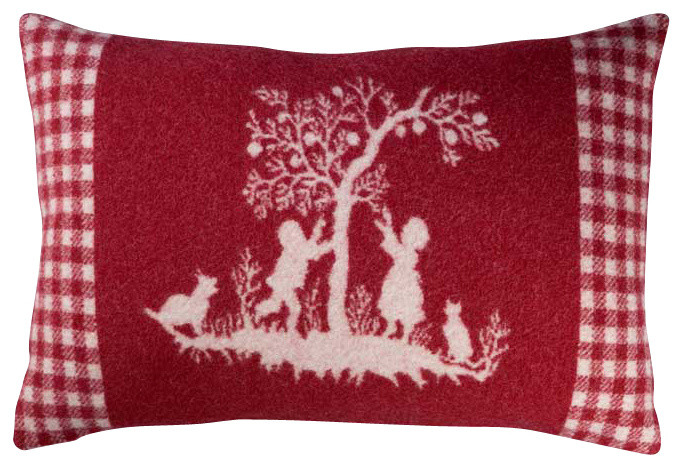 Boiled Wool Toile Pillow ADAM2 16" x24", Red