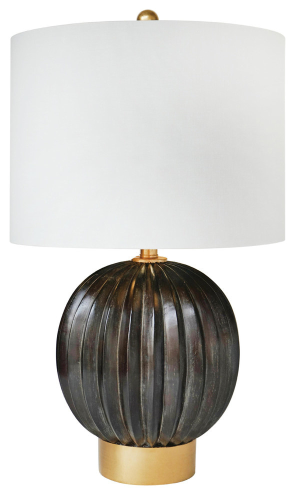 Polyresin Table Lamp, Dark Washed Walnut Finish Transitional Table