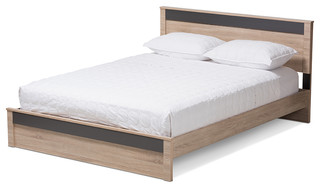 Jamie Two-Tone Oak/Gray Wood Queen Size Platform Bed