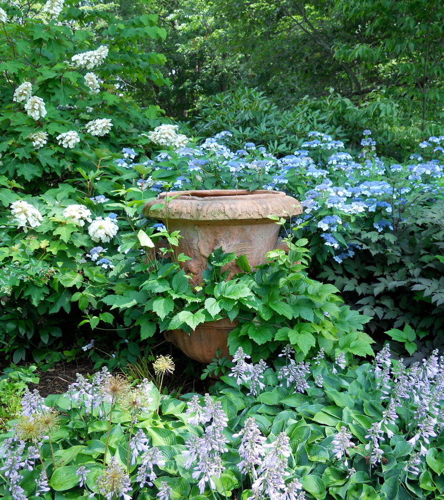 Photo of a traditional shaded garden in Providence with a container garden.