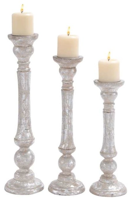 High quality wooden candle holder with carved detailing set of 3