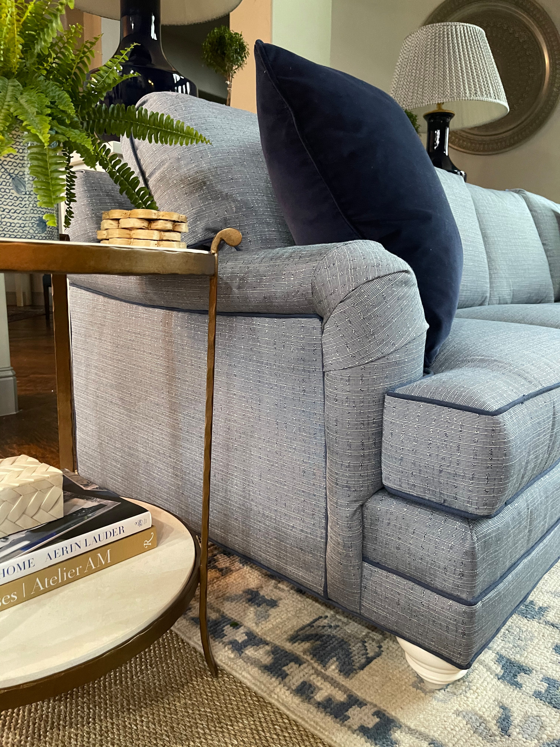 Custom sofa with contrast piping