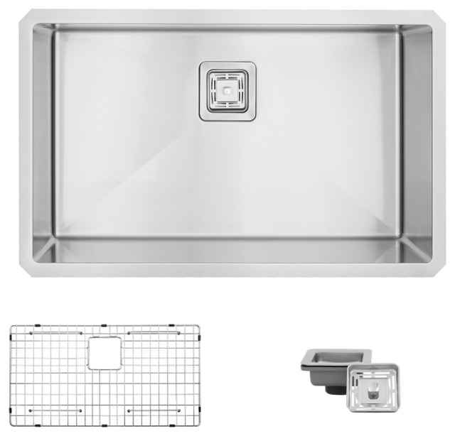 STYLISH 30" Single Bowl 16G Stainless Steel Kitchen Sink, Grid, S-511XG - Jet