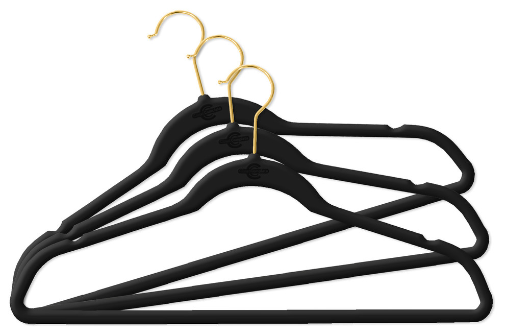 150Piece Velvet NonSlip Hangers With Gold Hooks Set Contemporary
