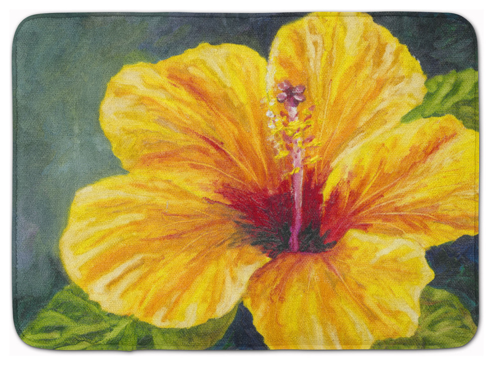 Yellow Hibiscus By Malenda Trick Machine Washable Memory Foam Mat ...