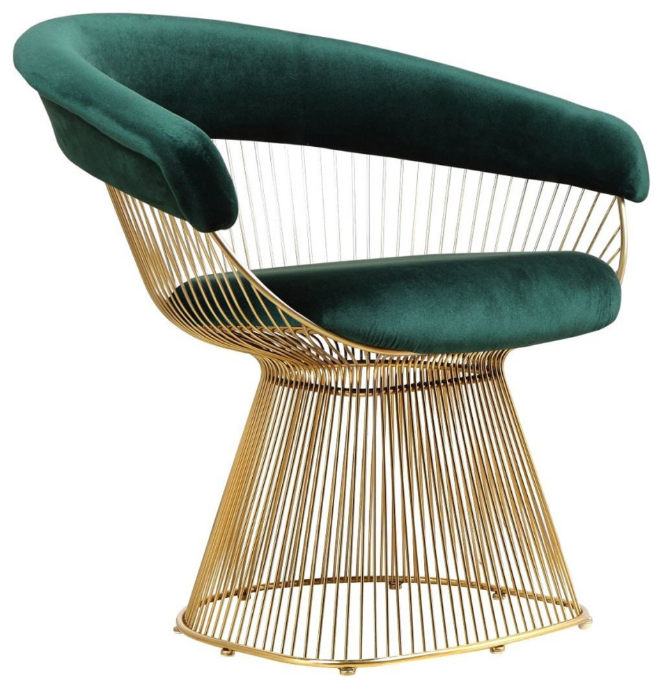 Gold Curve Steel Rod Arm Chair, Gold Wire, Glam Chair Velvet