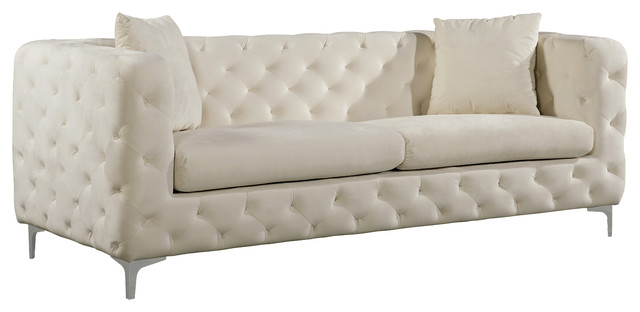Scarlett Cream Velvet Sofa Contemporary Sofas By Meridian Furniture Houzz Scarlett Cream Velvet Sofa, Cream Velvet Sofa Canada