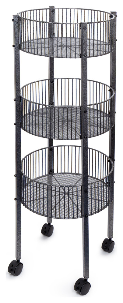 3-Tier Stainless Steel Accessory Display Storage Tower with Wheels