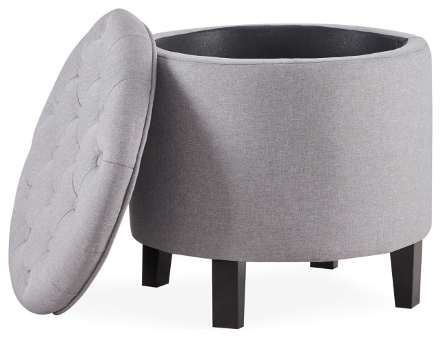 Storage Ottoman With Button Tufted Accents, Gray