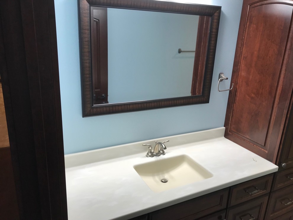Inspiration for a transitional bathroom remodel with an integrated sink