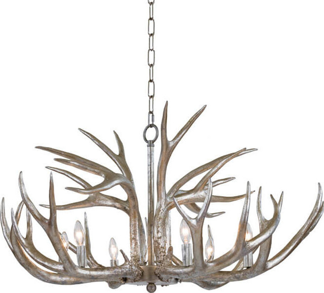 Regina Andrew 16 1064 Antler Chandelier Ambered Silver Leaf