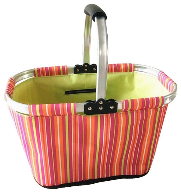 [Stripe3] Collapsible Picnic Basket Foldable Shopping Basket Market