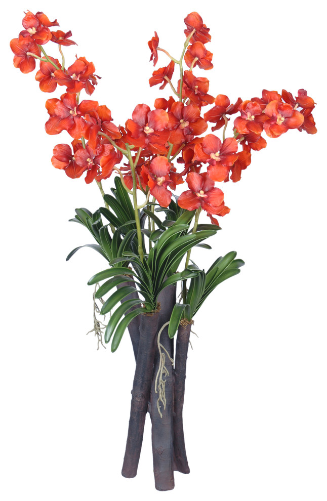Artificial Vanda Orchid Flower in a Bark Vase - Modern - Vases - by Gold  Eagle USA | Houzz