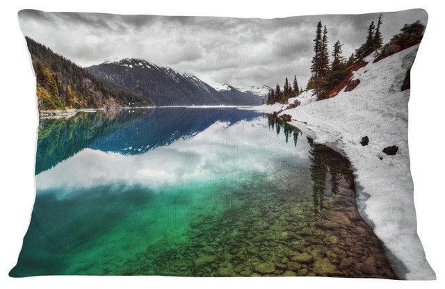 Clear Lake Pine Trees And Mountains Landscape Throw Pillow